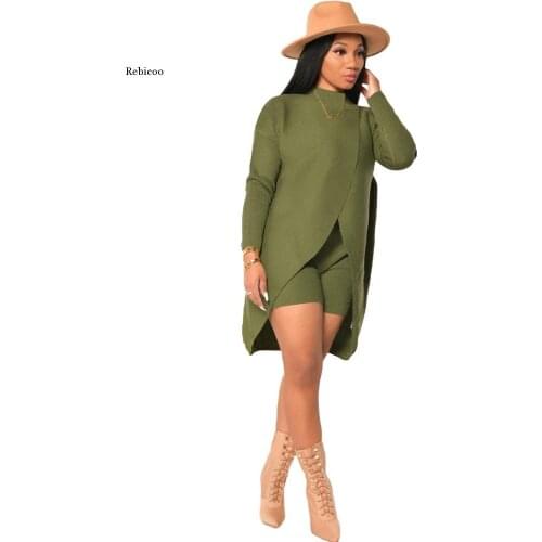 Two Pieces Sets Sweaters for Women Long Sleeve Turtleneck Irregular Tops and Shorts Pullovers Sweater Jumper Femme