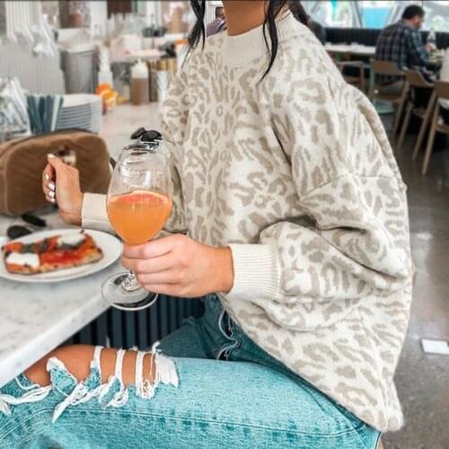 Sweater Women Turtleneck Leopard Knitted Aesthetic Sweater Women Winter Thick Female Pullovers Casual Tops Oversized Sweater