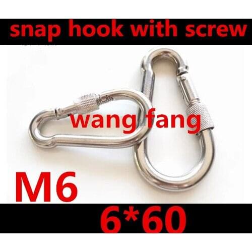 10 Pcs/lot Stainless Steel 304 m6 6*60 Snap Hook With Screw Clip Camping Hiking Outdoor
