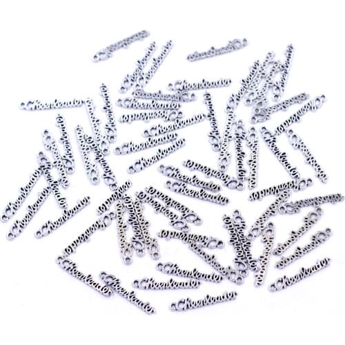 150Pcs Pendants Letters Cheerleader Carved Hollow Silver Tone For Charm Bracelets Jewelry DIY Findings 27x5mm