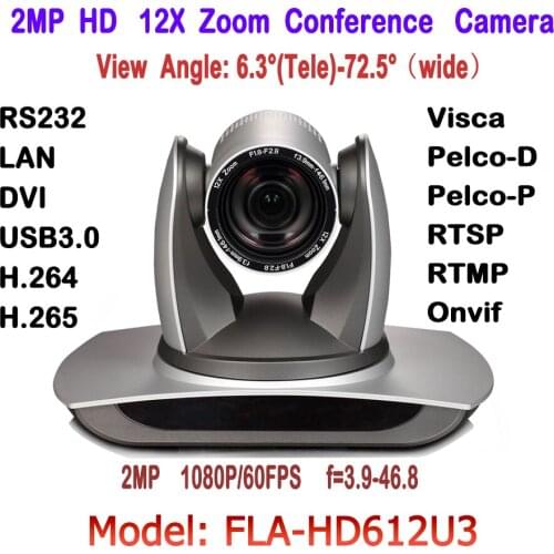 2MP H.265 H.264 Dual Stream Silve Color DVI USB3.0 IP HD Video Conference Camera 12X Zoom 340 Degree Rotation For Remote meeting