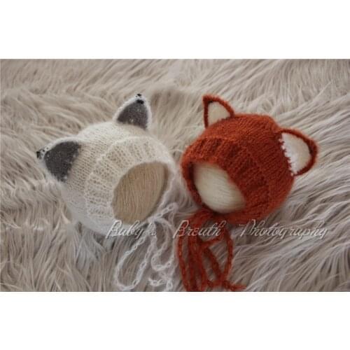 3pieces/lot)Fox Hat Newborn Baby Knitted Fox Beanie Newborn Photo Prop Funny Hat for Newborn
