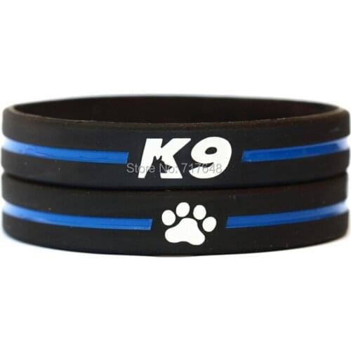 300PCS K9 design and paw print thin blue line wristband silicone bracelets free shipping by FEDEX
