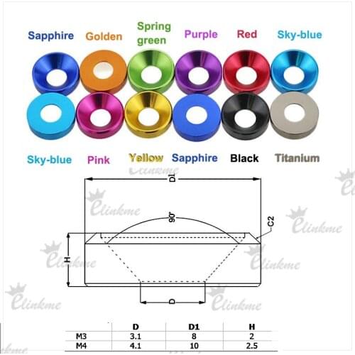 50pcs /bag, Colors Aluminum M4 Flat head Screw Washer Countersunk Head Washers Fender Washer