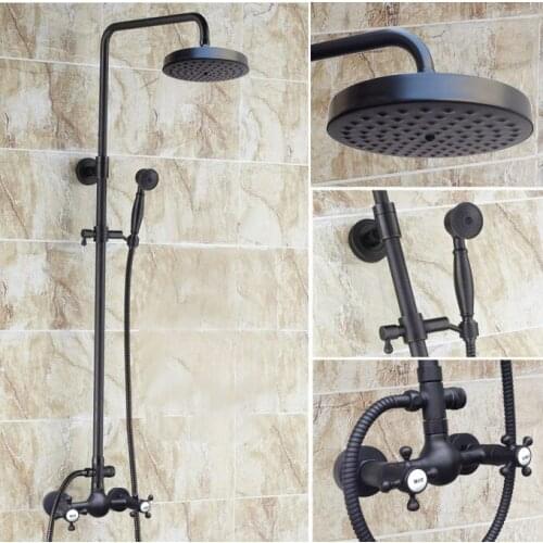 7.7" inch Round shower Head Oil Rubbed Bronze Two Cross Handles Wall Mounted Bathroom Rain Shower Faucet Set Mixer Tap ars496