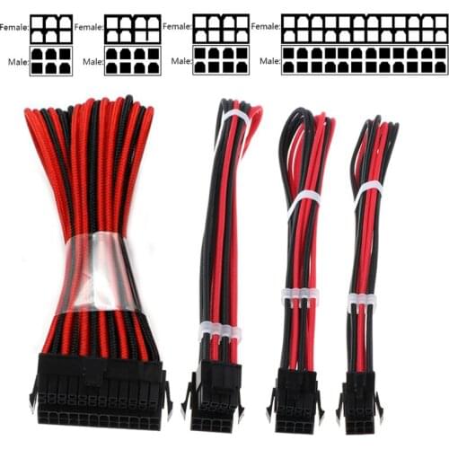 Basic Extension Cable Kit 1pc ATX 24Pin 1pc EPS 4+4Pin 1pc PCIE 6+2Pin 1pc PCI-E 6Pin Power Extension Cable for PC Computer C26