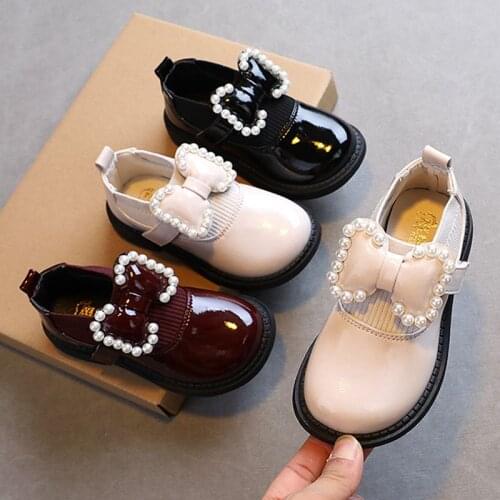 Spring Autumn Leather Childrens Booties Pearl Mary Janes Shoes Girls Casual Shoes Kids Flats Student Kids shoes