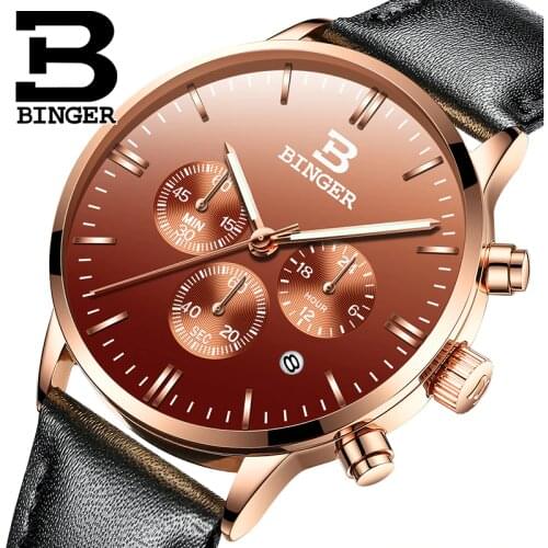 BINGER Hot Mens Watches Military Army Top Brand Luxury Sports Casual Waterproof Mens Watch Quartz Leather Man relogio masculino