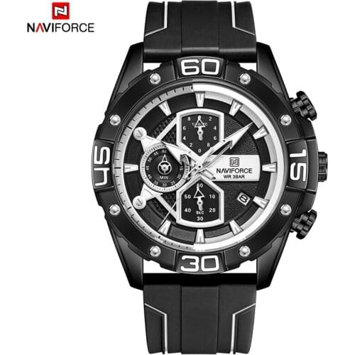 NAVIFORCE Men Multifunction Watch Waterproof Military Quartz Wristwatch Sport Chronograph Watches Silicone Strap Watches for Men