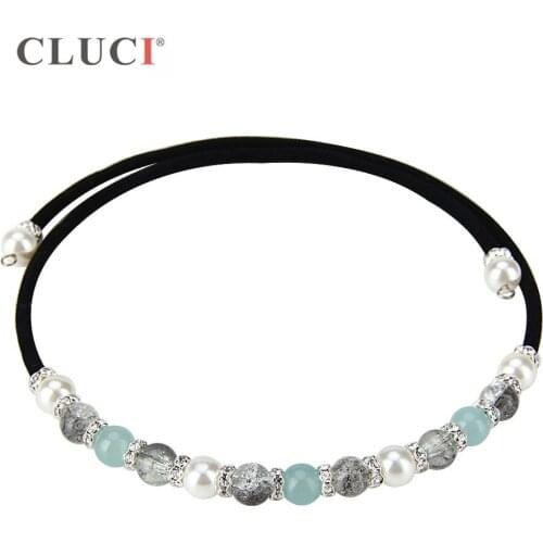 CLUCI 3pcs Gem Necklace adjustable crystal ane zircons Choker Necklaces For Women Wedding Jewelry Black/Brown Rope BN012SB