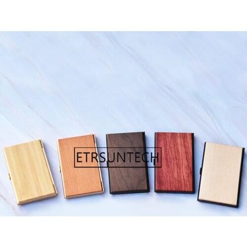 50pcs Creative Business Card Case Wood Bamboo Aluminum Holder Metal Box Cover Credit Men Business Card Storage Box