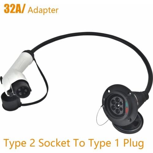 EV Charger Electric Car Adapter EVSE Charging Cable Type 2 Inlet to Type 1 Plug Flexible 32A 1 Phase For Chevrolet, Fiat 500e