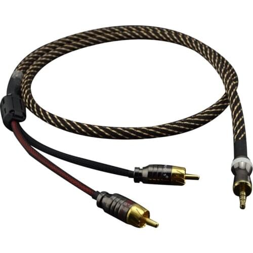 Grade fever Pure copper 3.5 to Dual Lotus 1 point 2 A sub two Audio audio signal line 3.5mm to RCA male