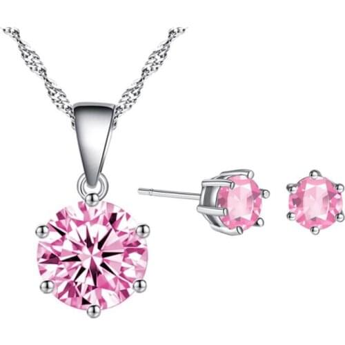 KOFSAC Fashion Silver 925 Jewelry Sets For Women Minimalism Six-claw Eight Hearts & Arrows Zircon Earrings Necklaces Set Jewelry