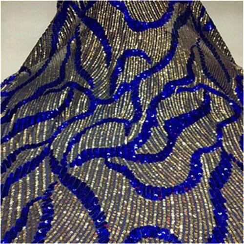 Royal Blue Upscale Style Sequins Lace Fabric Sequined Embroidered Guipure Net Lace African Wedding Dresses Sewing Mesh Material
