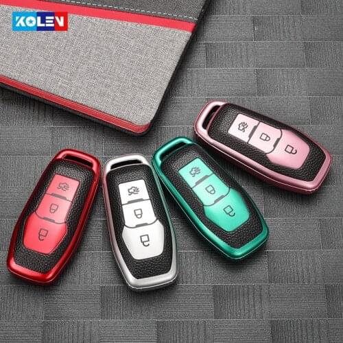 Leather + TPU Car Remote Key Cover Case Fob Shell For Ford Mondeo 3 4 5 MK3 MK4 MK5 Focus 3 4 Ranger S C Max Explorer Fiesta