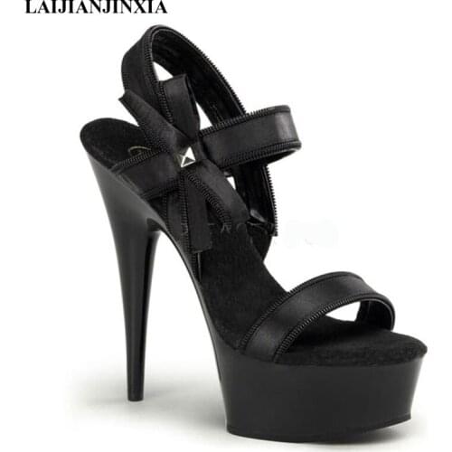 LAIJIANJINXIA New Elegant Black 15CM Super High Heel Platform Performance / Star / Model Shoes, High Heel Sandals, Wedding Shoes