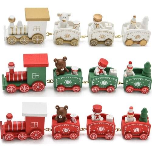 Little Christmas Train Action Figure Toys Painted Wooden Santa bear Xmas Christmas Decoration for Home kid toys Gifts ornaments