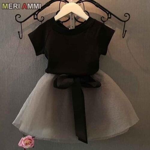 MERI AMMI For Children Girls' Clothing Outfit Set Tee +Big Bow TuTu Skirts For 2-13 Year Girl ,J540