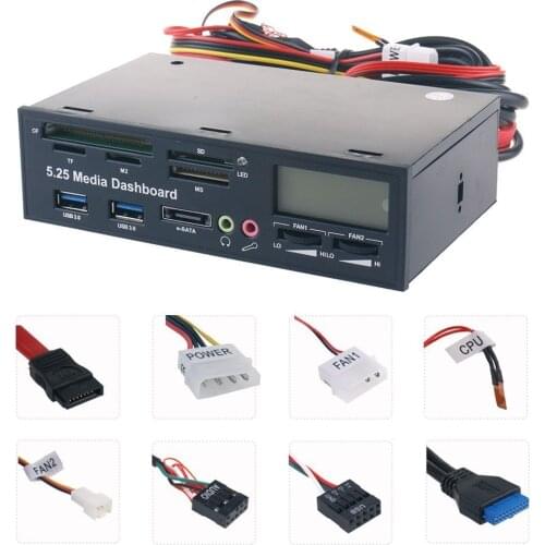 Multifunctional Media Panel 5.25 inch Computer Front Dashboard with SATA/eSATA, USB 2.0/USB 3.0, Microphone/Headphone Audio Po