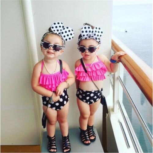New Toddler Kid Baby Girls Two-piece Polka Dots Swimsuit Lovely Kids Baby Girl Bikini Suit Swimwear Bathing Swimming Swimsuit