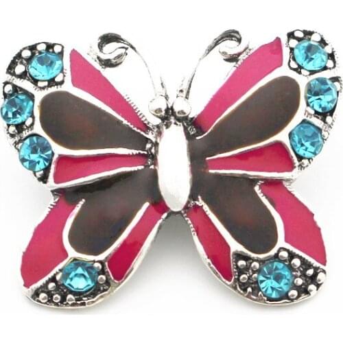 Wholesale 3pcs/lot New Snap Button Jewelry Enamel Red Butterfly Crystal Charms Fit 18mm Ginger DIY Snap Button Bracelet Necklace