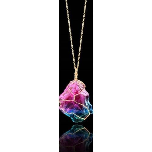 Mood Changing Stone Necklace Irregular Natural Crystal Chakra Rock Colorful Stone Quartz Pendant Necklace Color randomly