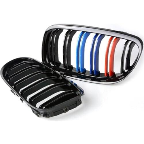 A Pair For BMW E90 E91 Gloss Black M-Color Car Front Grille Grilles Double Line Grills 2009 2010 2011 2012 Auto Accessories