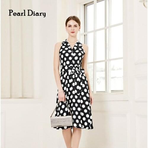 Pearl Diary Party Dress Fashion Polka Dot Summer Dress Women Clothing Office Lady Elegant Sleeveless A Line Midi Dress Vestidos