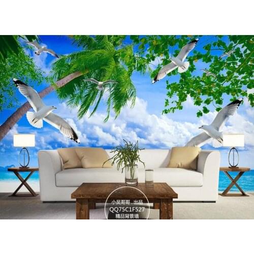 Custom photo wallpaper 3d wall murals wallpaper Romantic beach by the sea gulls beauty 3 d background wall paper for living room