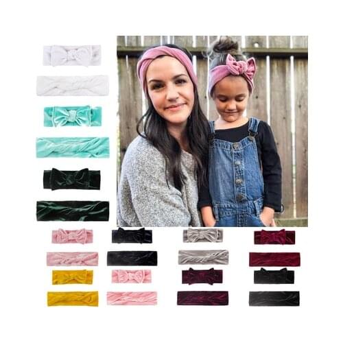 2PCS Mama & Baby Velvet Headwear Bowknot Elastic HeadBands For Women Children Tuban Baby HairBands Hair Accessories
