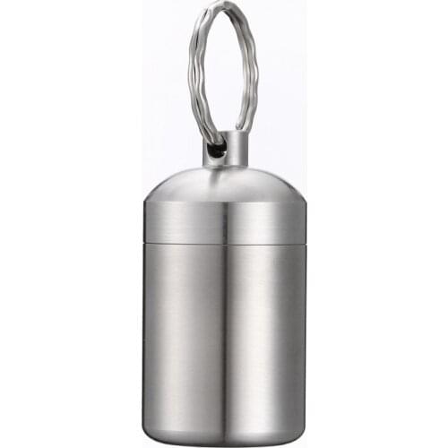 Durable 304 Stainless Steel waterproof Bottle Outdoor Keychain Hanging bottle Emergency pill bottle seal Box Outdoor tools