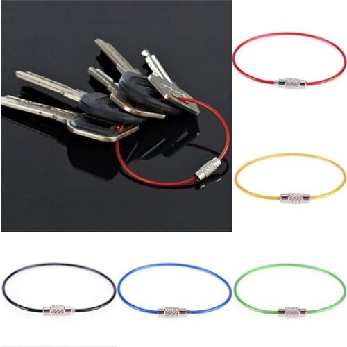 Screw Locking Wire Stainless Steel Keychain Cable Rope Key Holder Keyring Cable Outdoor Hiking Keychains Bag Accessories 5PC