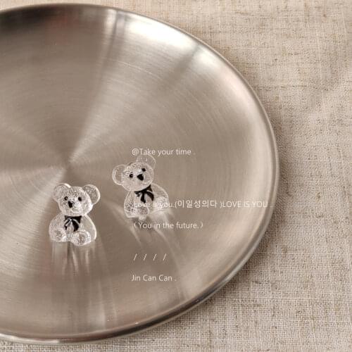 Transparent Bear Earrings S925 Childlike Cute Earrings Sweet Romantic Earrings Classic Animal Earrings Trendy Girl