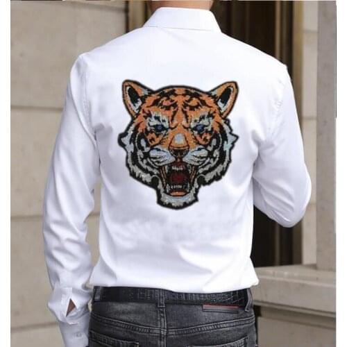 Men Hot drilling Shirts Solid Color Long Sleeve Shirts Turn Down Collar Diamond stone Shirt Top Vacation men shirt