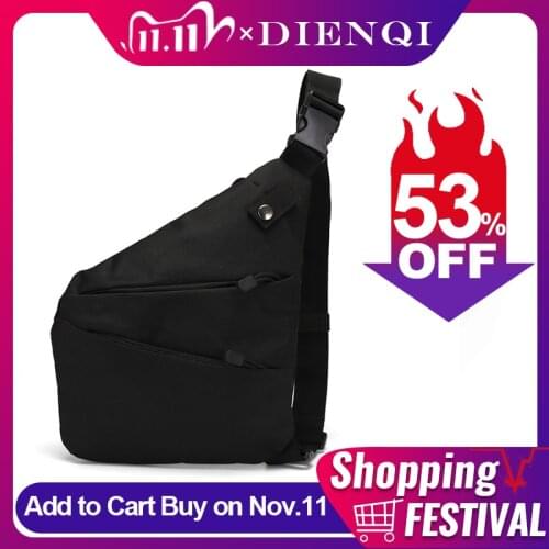 DIENQI Man Thin Personal Pocket Bag High Quality Holster Tactical Crossbody Sling Vintage Chest Bag Black One Shoulder Mens Bag