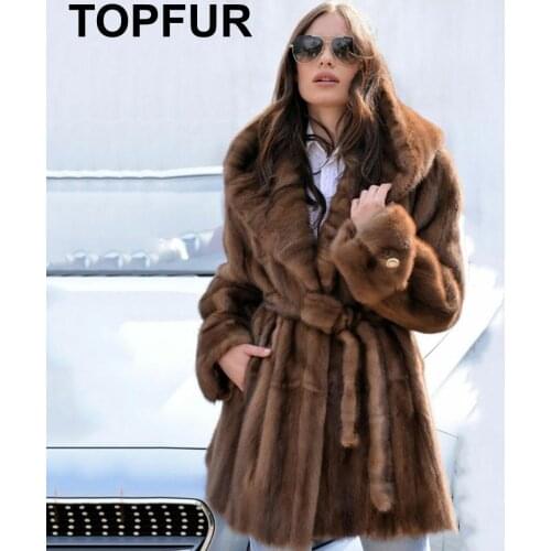 TOPFUR 2020 New Coming Popular Slim Real Fur Coats Women With Big Hood Good Quality Camel Fur Coat Mink Fur Coat Genuine Leather