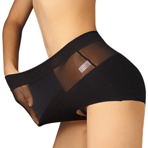 Puimentiua Mesh Women Panties Push Up Pant See Through Underwear Women Breathable High Waist Briefs Cotton Plus Size Lingerie