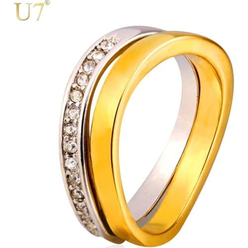 U7 Wedding Couple Rings For Men And Women Two Tone Gold Color Rhinestone Bridal Sets His And Her Promise Ring Sets R404