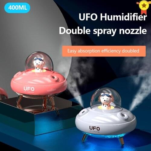 Portable 400ml Humidifier Wireless UFO Home Humidifier Aroma Diffuser USB Ultrasonic Air Humidificador with Atmosphere LED Lamp