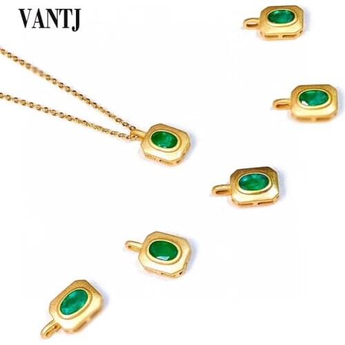 VANTJ Real Natural Emerald Pendant Sterling 14K Gold Gemstone Au585 Necklace Fine Jewelry Women Party Wedding Gift Box Free Ship