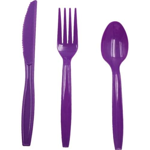 Party Cutlery Plastic Disposable Knife Spoon Fork Pink Blue Green Purple Red Orange Color 10pcs Tableware Supplies