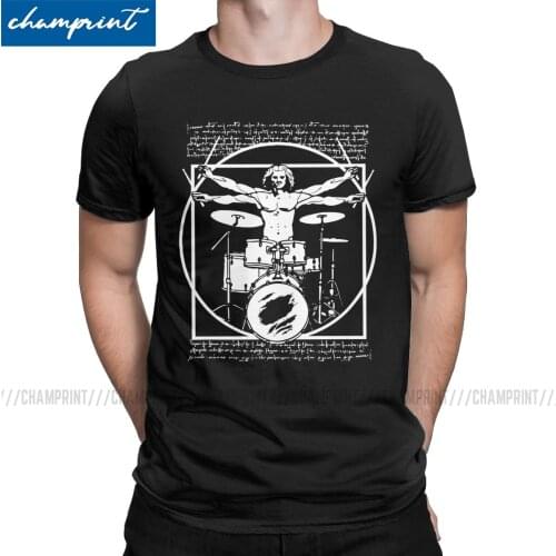 Funny Drums Da Vinci Funny T-Shirts Men O Neck T Shirt Vitruvian Man Drummer Vintage Graphic Music Streetwear Tees 6XL Tops