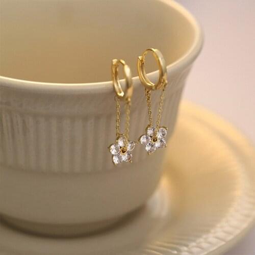 925 Sterling Silver Hot Fashion Zircon Flower Drop Earrings for Women 2021 Best Sell Christmas Gifts Long Tassel Jewelry Gifts