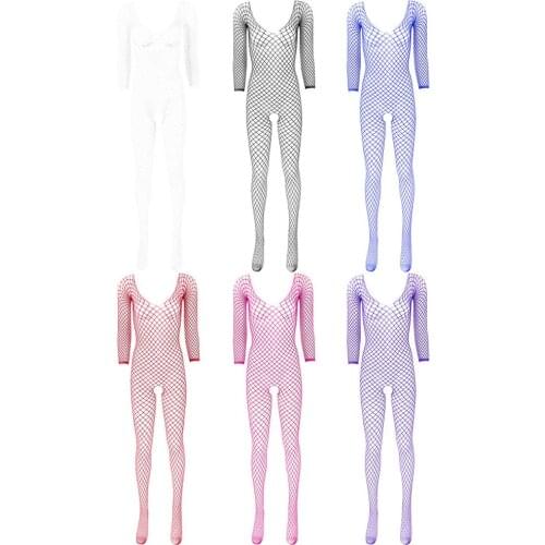 Womens Ladies Hollow Out Fishnet Bodysuit Lingerie Exotic Crotchless Closed Toes Stretchy Full Body Stocking Teddies Nightwear