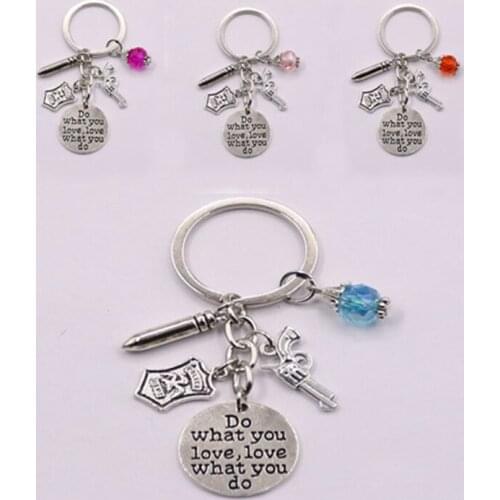 1Pcs Vintage Police Dept Badge Charms Keychain Making Metal Gun Unisex Gift Keyring Handmade Jewelry Supplies