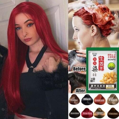 1 Pcs Fashion Mild Formula 5 Minutues Instant Hair Dye Ginger Extracts White Hair into Black Hair Shampoo Easy to Use Hair Care