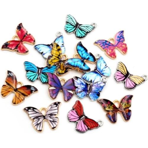 10pcs 21x15mm 19x16mm Colorful Butterfly Charms Pendant Enamel Metal Charms Necklace Bracelet DIY Jewelry Making Accessories