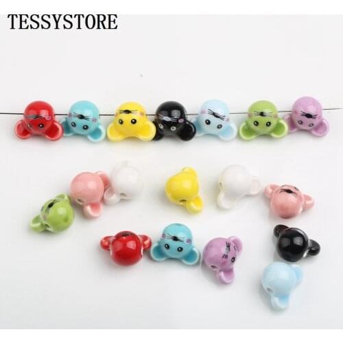 10pcs/lot Cute Mouse Shape Ceramic Beads Mini Animal Shape Straight Hole Beads For Jewelry Making DIY Handmade Accessories