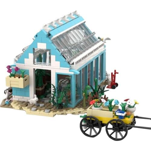 735+Pcs Mini-Particle Building Block Assembly Model Kit Blue Greenhouse Flower Room With Trolley For Children Educational Toys